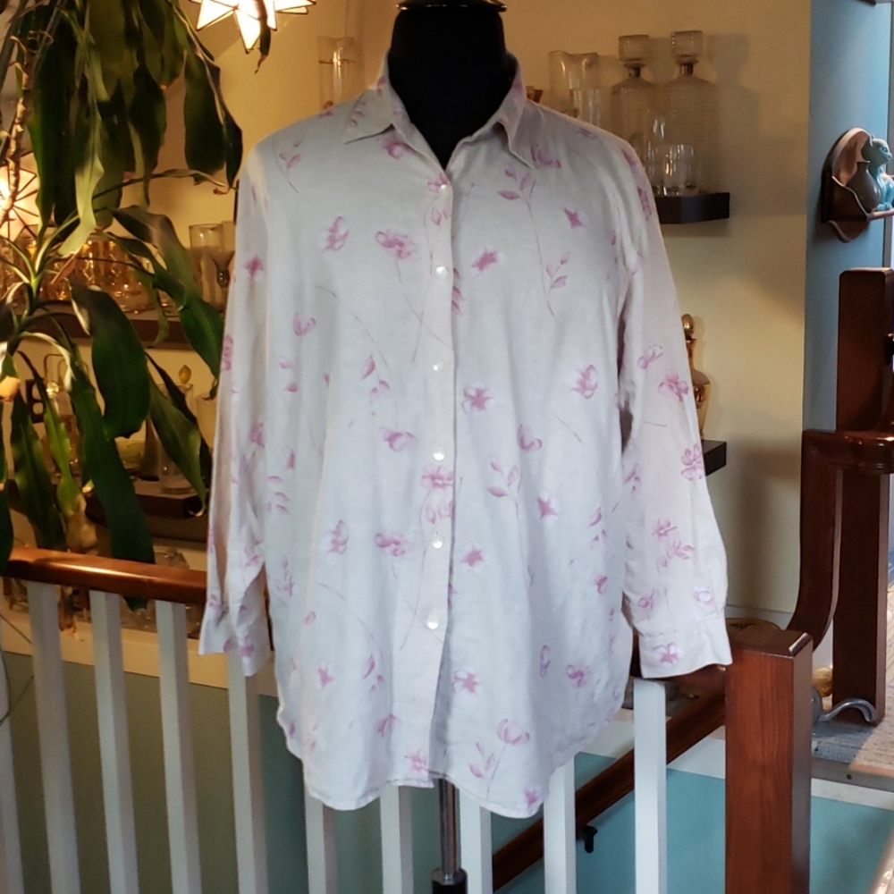 Style & Co Womans Pale Lavendar Floral Button Down Shirt